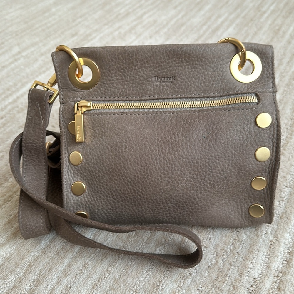 Hammitt Tony Grommet Pewter Studded Leather Small Crossbody Bag